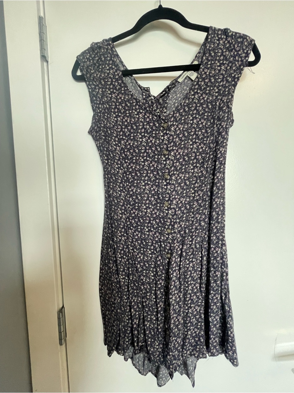 Floral Button-Front Purple & Navy Women's Dress